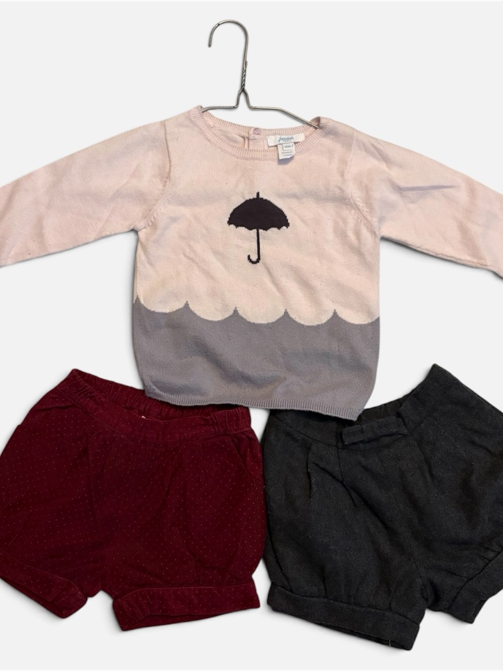 Jacadi Pink, Gray and Black Knit Sweater with Umbrella Motif